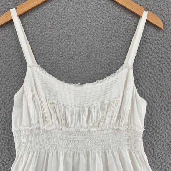 Guess Dress Womens 5 White Sundress Smocked Waist Pleated Mini Spaghetti Straps - Picture 2 of 12
